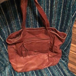 Brown leather tote bag